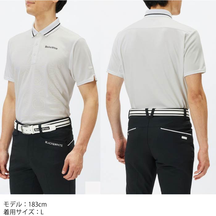 Black＆white ブラック＆ホワイト メンズ ゴルフウェア NonWetロゴプリント半袖ポロシャツ 吸汗速乾 UVプロテクト 汗シミ軽減 BGS9604WB