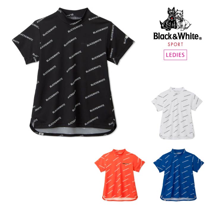 Black＆white ブラック＆ホワイト レディース ロゴプリントモックネックシャツ 吸汗速乾 BLS9503WN