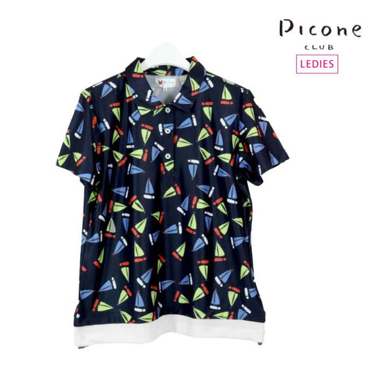 【30%OFF SALE】PICONE CLUB ピッコーネクラブ ゴルフウェア ヨット柄UVメッシュ半袖ポロシャツ C359504