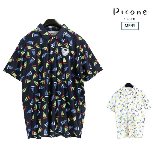 【30%OFF SALE】PICONE CLUB ピッコーネクラブ ゴルフウェア 半袖シャツ メンズ ヨット柄UVメッシュ半袖ポロシャツ C369401