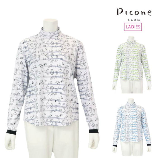 PICONE CLUB ピッコーネクラブ ゴルフウェア レディース 総柄ボーダープルオーバー ハイネック 伸縮性  c459207