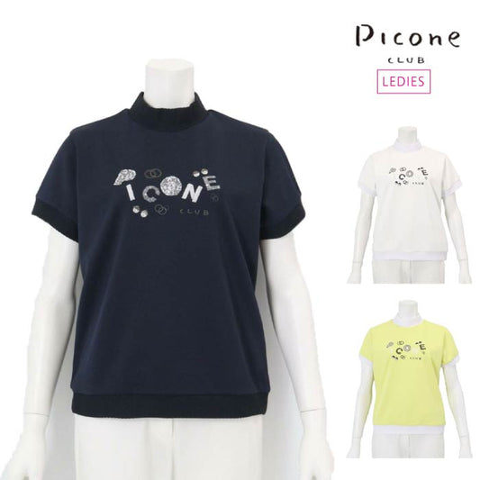 PICONE CLUB ピッコーネクラブ ゴルフウェア レディース 半袖シャツ スパンコール刺繍ハイネックプルオーバー 伸縮性 C459403