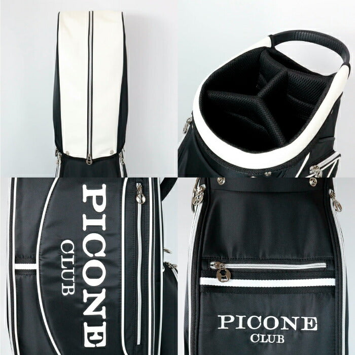PICONE CLUB ピッコーネクラブ メンズ レディース モノトーンキャディバッグ 多数ポケット ネームプレート付き c550208