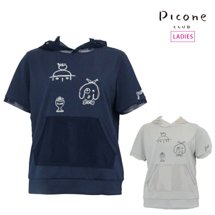 PICONE CLUB ピッコーネクラブ ゴルフウェア レディース メッシュフードプルオーバー 半袖シャツ 1枚でサマになる 伸縮性 軽やかで楽な着心地 MADE IN JAPAN c559404