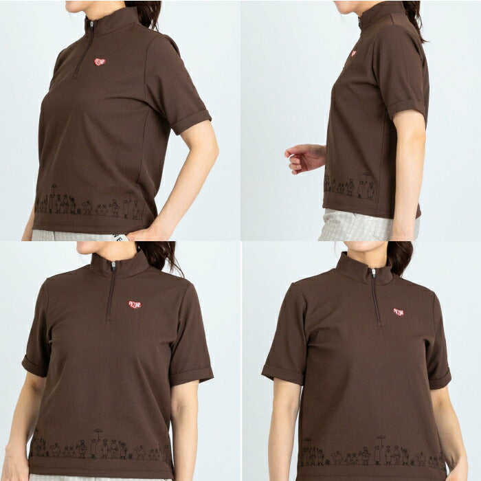PICONE CLUB ピッコーネクラブ ゴルフウェア レディース 裾刺繍UV速乾ジッププルオーバー 半袖シャツ ドライタッチ 少し長めの半袖丈 ハーフジップ MADE IN JAPAN c559408