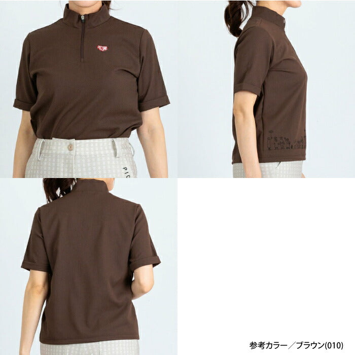PICONE CLUB ピッコーネクラブ ゴルフウェア レディース 裾刺繍UV速乾ジッププルオーバー 半袖シャツ ドライタッチ 少し長めの半袖丈 ハーフジップ MADE IN JAPAN c559408