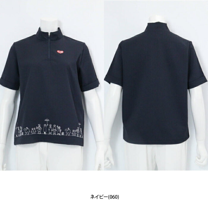 PICONE CLUB ピッコーネクラブ ゴルフウェア レディース 裾刺繍UV速乾ジッププルオーバー 半袖シャツ ドライタッチ 少し長めの半袖丈 ハーフジップ MADE IN JAPAN c559408