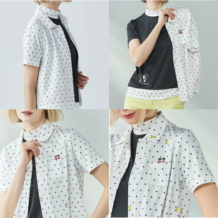 PICONE CLUB ピッコーネクラブ ゴルフウェア レディース ドリンクドット柄UV速乾シャツ 前開き 半袖 ラウンド裾シルエット c559506