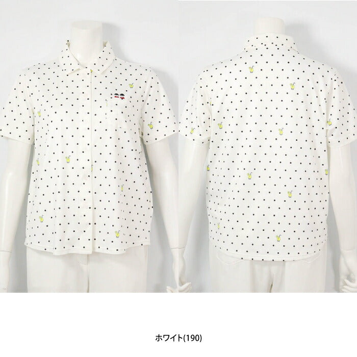PICONE CLUB ピッコーネクラブ ゴルフウェア レディース ドリンクドット柄UV速乾シャツ 前開き 半袖 ラウンド裾シルエット c559506