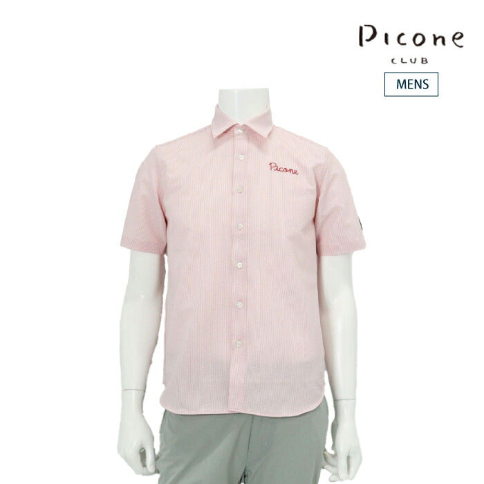 PICONE CLUB ピッコーネクラブ ゴルフウェア メンズ UV速乾サッカーストライプシャツ 半袖 吸水速乾 UVケア加工 クール＆ドライ MADE IN JAPAN c565304