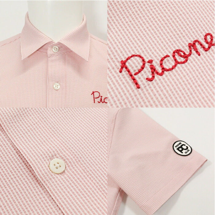 PICONE CLUB ピッコーネクラブ ゴルフウェア メンズ UV速乾サッカーストライプシャツ 半袖 吸水速乾 UVケア加工 クール＆ドライ MADE IN JAPAN c565304