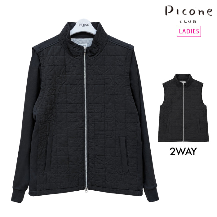 PICONE CLUB ピッコーネクラブ ゴルフウェア レディース 中綿切替2WAY保温ブルゾン ベスト Wジップ 保温 制電 c614206