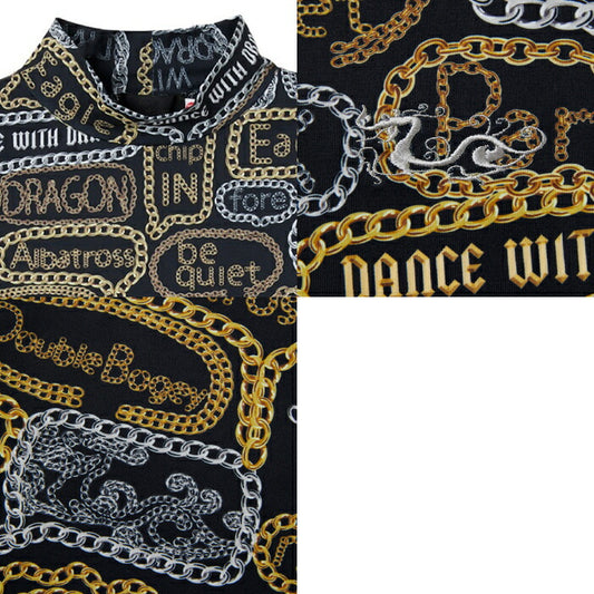 Dance With Dragon ダンスウィズドラゴン ゴルフウェア メンズ長袖シャツ チェーンプリントジャージモック ストレッチ d1-160123