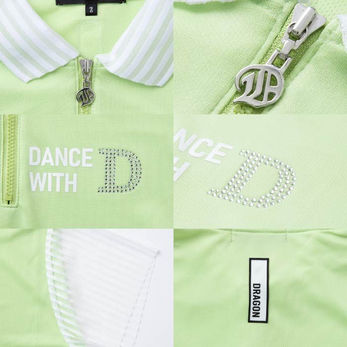 【30%OFF SALE】Dance With Dragon ダンスウィズドラゴン ゴルフポロシャツ ゴルフウェア レディース ストライプチュールスリーブ半袖ポロ 吸水速乾 D2-155320