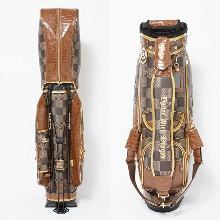 Dance With Dragon ダンスウィズドラゴン ゴルフウェア メンズ レディース DOTチェックスタンドキャディバッグ 9.5型 5分割 クロコ型押し ハイエンドモデル D3-602020