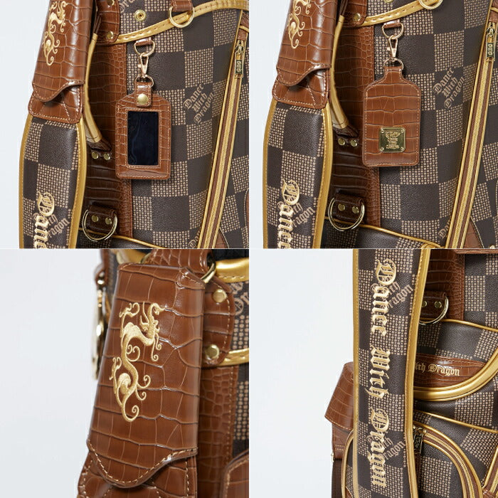 Dance With Dragon ダンスウィズドラゴン ゴルフウェア メンズ レディース DOTチェックスタンドキャディバッグ 9.5型 5分割 クロコ型押し ハイエンドモデル D3-602020