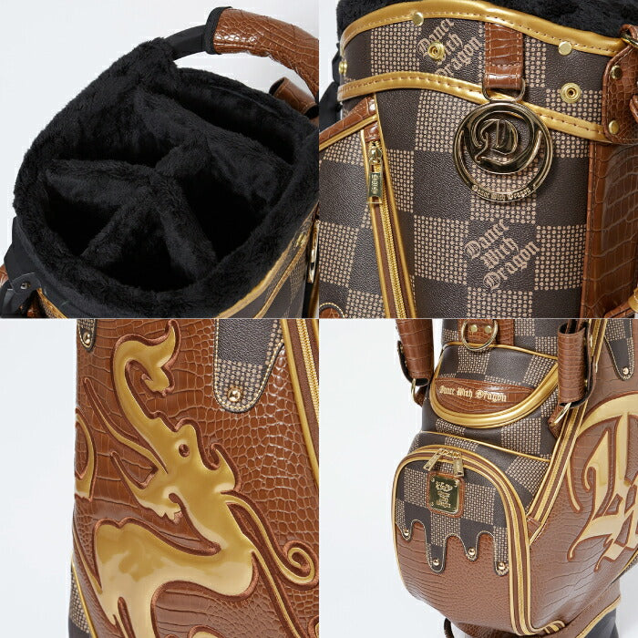 Dance With Dragon ダンスウィズドラゴン ゴルフウェア メンズ レディース DOTチェックスタンドキャディバッグ 9.5型 5分割 クロコ型押し ハイエンドモデル D3-602020