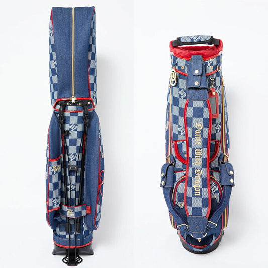 Dance With Dragon ダンスウィズドラゴン ゴルフウェア メンズ レディース デニムDOTチェックスタンドキャディバッグ オリジナル抜染デニム 9.5型 5分割 軽量 スタンド式 D3-602021