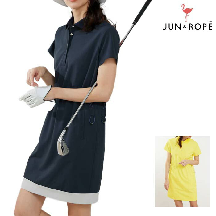 【30%OFF SALE】JUN&ROPE’ ジュンアンドロペ レディース ゴルフウェア 【UV】【吸汗速乾】ドロスト使い ポロワンピース ERE24100