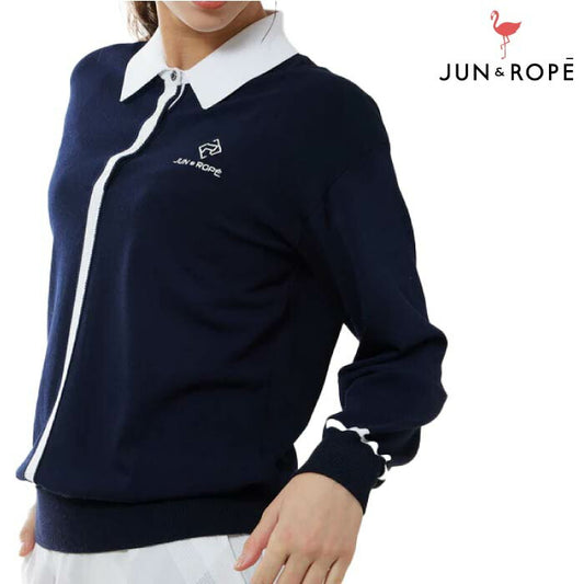 【30%OFF SALE】JUN&ROPE’ ジュンアンドロペ レディース ゴルフウェア バイカラー使い衿付き長袖プルオーバー ERM64100