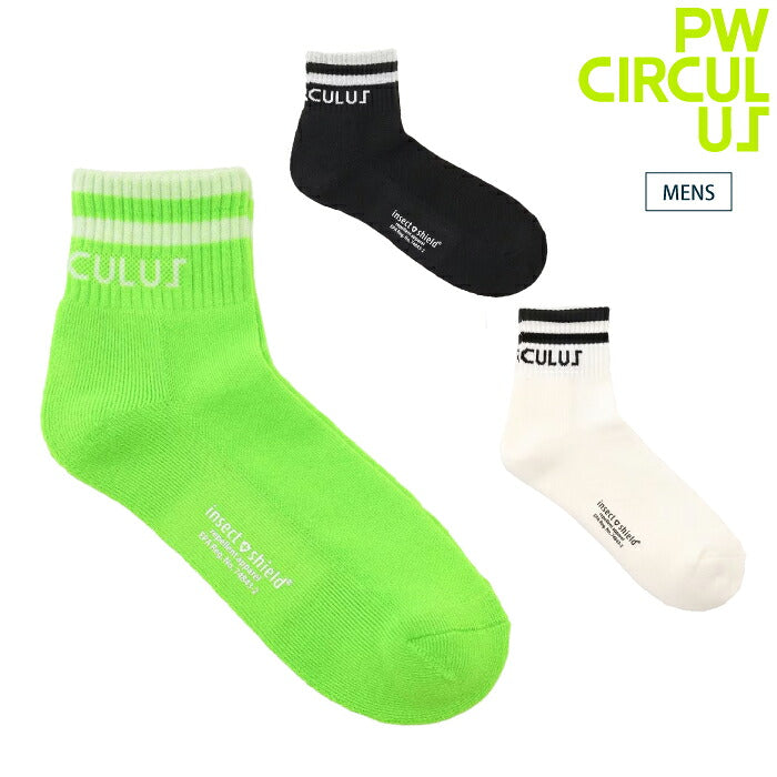 PW CIRCULUS ピーダブリュサーキュラス ゴルフウェア メンズ MEN ラインソックス ショート丈 インセクトシールド加工 虫よけ効果 甲部分メッシュ編み 通気性アップ gn7ilm0311