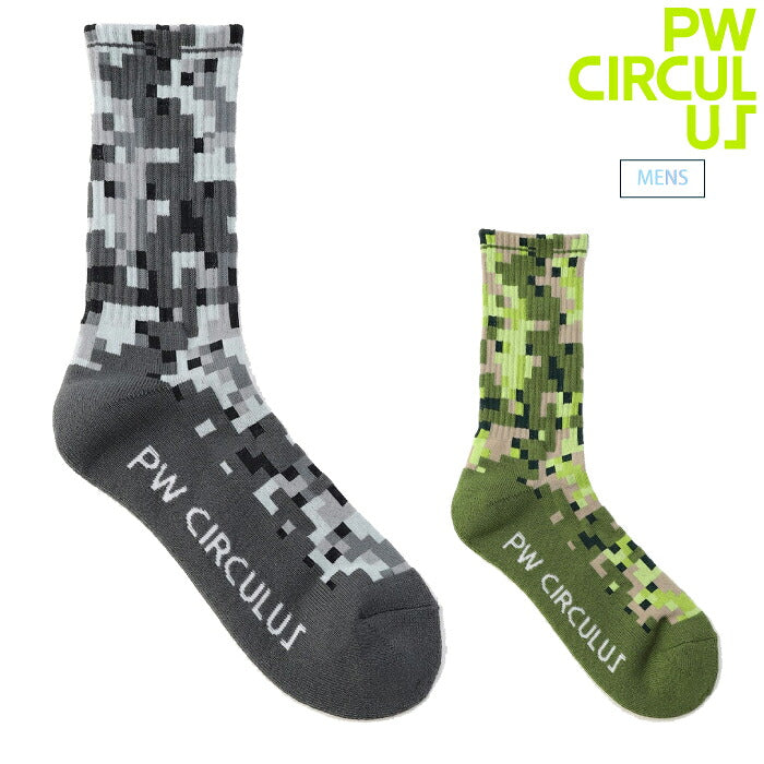 PW CIRCULUS ピーダブリュサーキュラス メンズ 8ビットカモフラージュ ミドル丈ソックス ゴルフ 底面パイル編み クッション性 快適な履き心地 gn7ilw0311