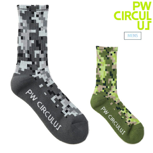 PW CIRCULUS ピーダブリュサーキュラス メンズ 8ビットカモフラージュ ミドル丈ソックス ゴルフ 底面パイル編み クッション性 快適な履き心地 gn7ilw0311