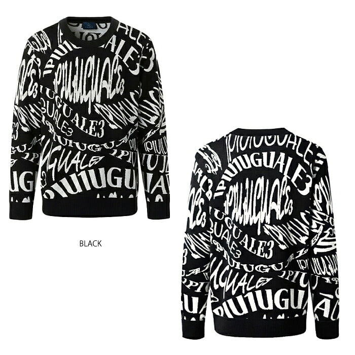 1PIU1UGUALE3 GOLF ウノピゥウノウグァーレトレゴルフ ゴルフウェア メンズ 113 GOLF JACQUARD KNIT CREW MELTING LETTER ハイゲージニット ストレッチ性 保温性 透湿性 grk102-gpe069