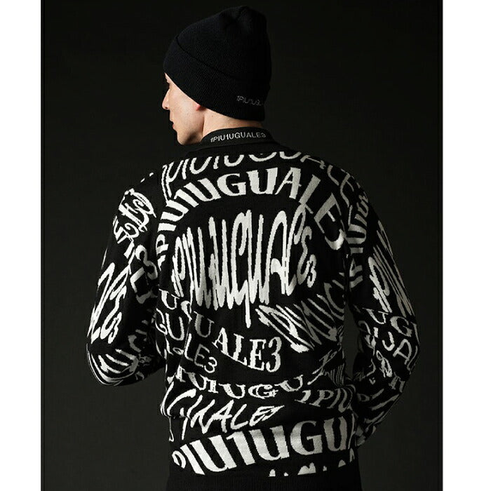 1PIU1UGUALE3 GOLF ウノピゥウノウグァーレトレゴルフ ゴルフウェア メンズ 113 GOLF JACQUARD KNIT CREW MELTING LETTER ハイゲージニット ストレッチ性 保温性 透湿性 grk102-gpe069