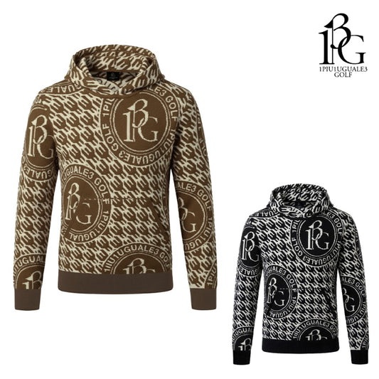 1PIU1UGUALE3 GOLF ウノピゥウノウグァーレ ゴルフウェア メンズ 113 GOLF JACQUARD KNIT HOODIE BIRD IN CAGE ニットパーカー 保温性 透湿性 ソフトな肌触りと軽やかな着心地 grk103-gpe070