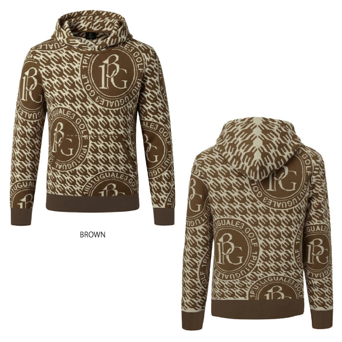 1PIU1UGUALE3 GOLF ウノピゥウノウグァーレ ゴルフウェア メンズ 113 GOLF JACQUARD KNIT HOODIE BIRD IN CAGE ニットパーカー 保温性 透湿性 ソフトな肌触りと軽やかな着心地 grk103-gpe070