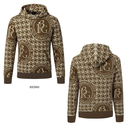 1PIU1UGUALE3 GOLF ウノピゥウノウグァーレ ゴルフウェア メンズ 113 GOLF JACQUARD KNIT HOODIE BIRD IN CAGE ニットパーカー 保温性 透湿性 ソフトな肌触りと軽やかな着心地 grk103-gpe070