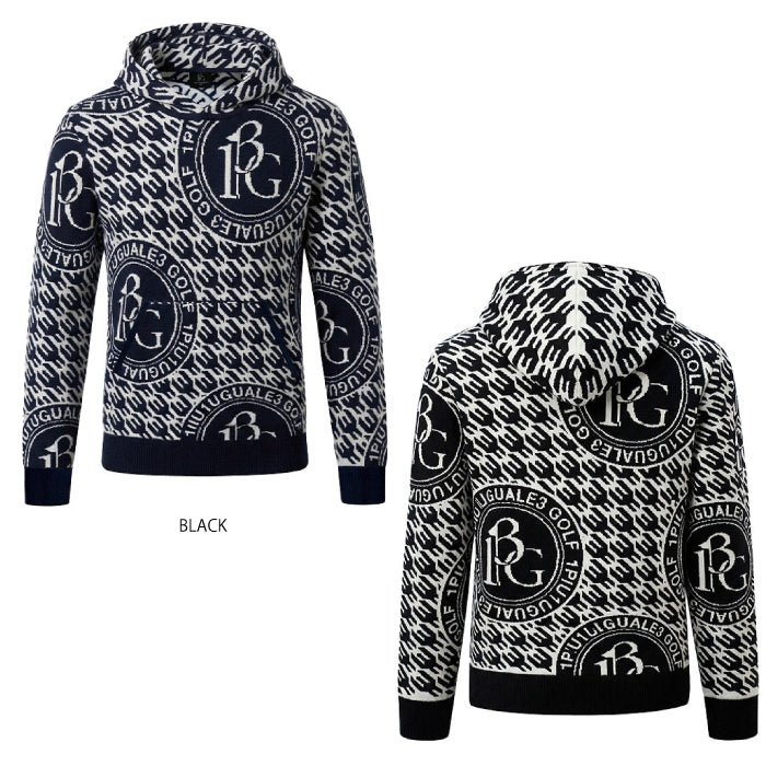 1PIU1UGUALE3 GOLF ウノピゥウノウグァーレ ゴルフウェア メンズ 113 GOLF JACQUARD KNIT HOODIE BIRD IN CAGE ニットパーカー 保温性 透湿性 ソフトな肌触りと軽やかな着心地 grk103-gpe070