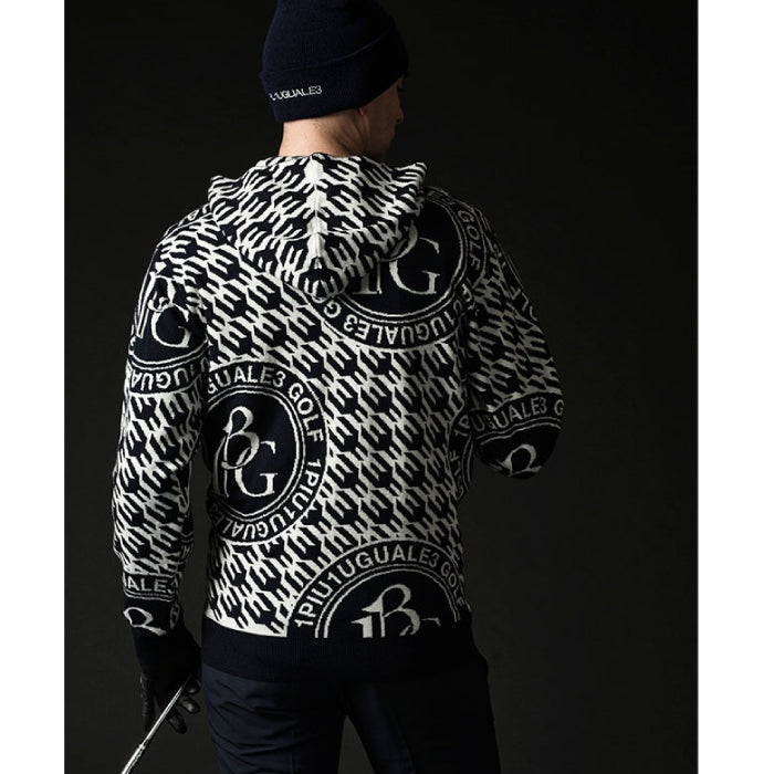 1PIU1UGUALE3 GOLF ウノピゥウノウグァーレ ゴルフウェア メンズ 113 GOLF JACQUARD KNIT HOODIE BIRD IN CAGE ニットパーカー 保温性 透湿性 ソフトな肌触りと軽やかな着心地 grk103-gpe070