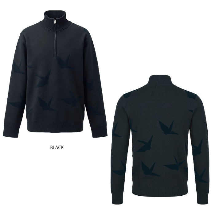 1PIU1UGUALE3 GOLF ウノピゥウノウグァーレ ゴルフウェア メンズ 113 GOLF JACQUARD HALF-ZIP KNIT DANCING CRANE ハーフジップニット ストレッチ性 タイトなシルエット grk104-gpe071