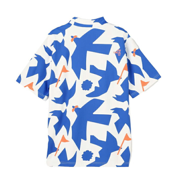 PW CIRCULUS ピーダブリュサーキュラス ゴルフウェア メンズ MEN ＤＯＶＥ柄モックネック ハトの総柄 半袖モックネックTシャツ 接触冷感 UVカット 吸水速乾 ストレッチ khpnlm0315