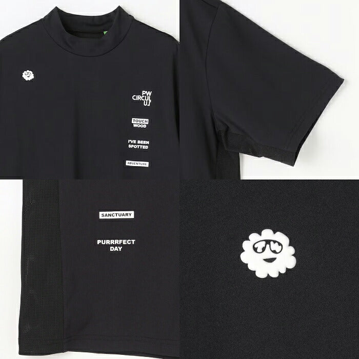 PW CIRCULUS ピーダブリュサーキュラス ゴルフウェア メンズ MEN メッシュコンビ モックネック 半袖シャツ 軽量 吸水速乾 UVカット加工 ストレッチ メッシュパーツ ややゆとり感のあるシルエット khpnlm0505