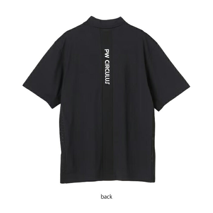 PW CIRCULUS ピーダブリュサーキュラス ゴルフウェア メンズ MEN メッシュコンビ モックネック 半袖シャツ 軽量 吸水速乾 UVカット加工 ストレッチ メッシュパーツ ややゆとり感のあるシルエット khpnlm0505