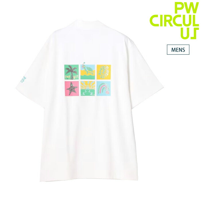 PW CIRCULUS ピーダブリュサーキュラス ゴルフウェア メンズ MEN POP＆WIT グラフィックモックネックT 半袖 コットンライク 吸水速乾 ストレッチ性 UVカット khpnlm0615 春夏 2026