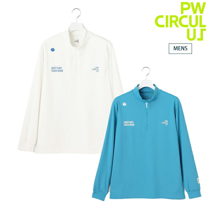 PW CIRCULUS ピーダブリュサーキュラス ゴルフウェア メンズ 吸水速乾 UV遮蔽率99.5% UVカット ストレッチ MEN ハーフジップロングスリーブモックT 長袖シャツ kkpngw0211