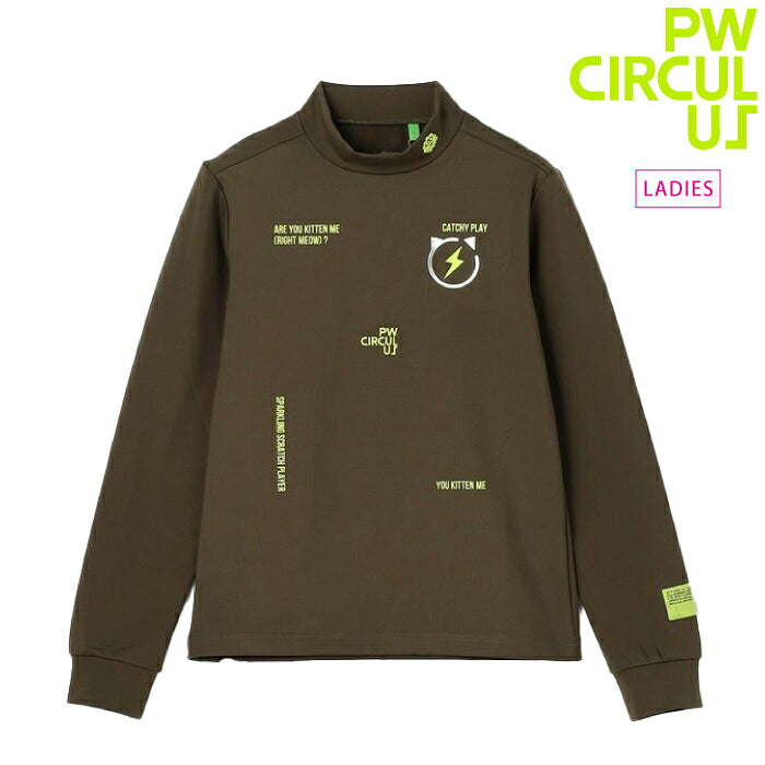 PW CIRCULUS ピーダブリュサーキュラス ゴルフウェア レディース WOMEN CATモチーフ 裏起毛ロングスリーブモックネックT 長袖シャツ 体のラインが響きにくいきれいなシルエット kkpqgw0504