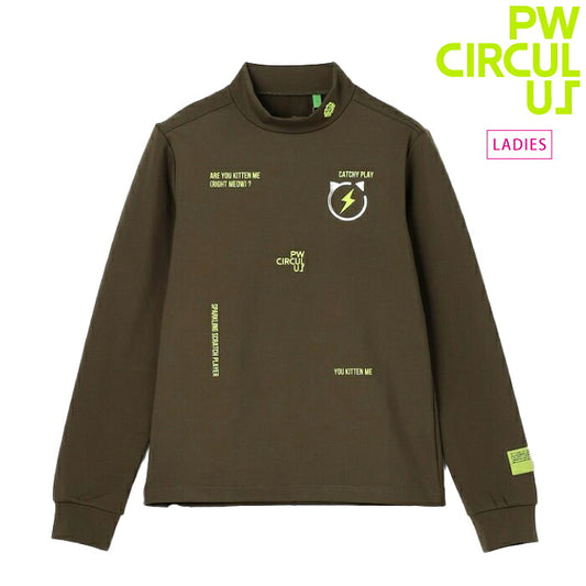 PW CIRCULUS ピーダブリュサーキュラス ゴルフウェア レディース WOMEN CATモチーフ 裏起毛ロングスリーブモックネックT 長袖シャツ 体のラインが響きにくいきれいなシルエット kkpqgw0504
