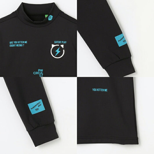 PW CIRCULUS ピーダブリュサーキュラス ゴルフウェア レディース WOMEN CATモチーフ 裏起毛ロングスリーブモックネックT 長袖シャツ 体のラインが響きにくいきれいなシルエット kkpqgw0504