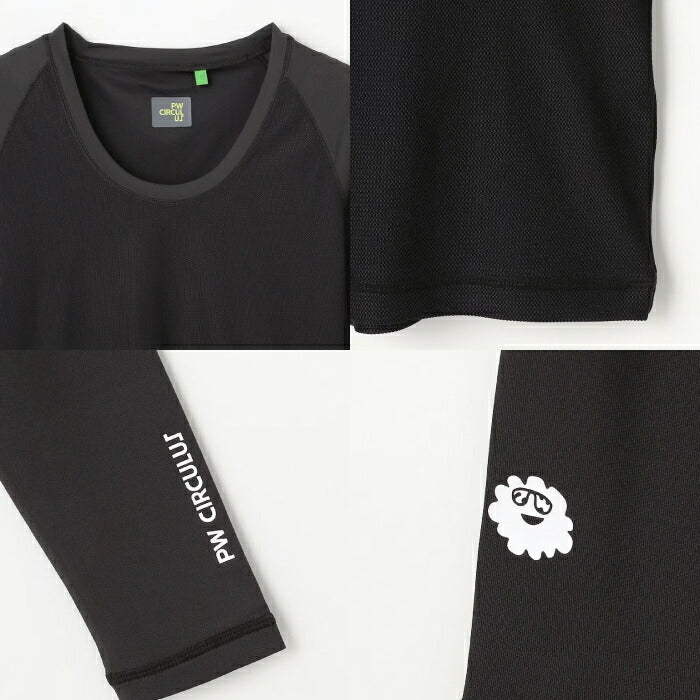 PW CIRCULUS ピーダブリュサーキュラス ゴルフウェア レディース WOMEN UVメッシュコンビインナーシャツ クルーネック長袖シャツ 接触冷感 UVカット 吸水速乾 ストレッチ 合わせやすい1着 kkpqlm0324