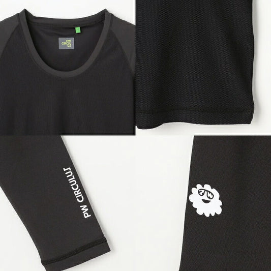 PW CIRCULUS ピーダブリュサーキュラス ゴルフウェア レディース WOMEN UVメッシュコンビインナーシャツ クルーネック長袖シャツ 接触冷感 UVカット 吸水速乾 ストレッチ 合わせやすい1着 kkpqlm0324