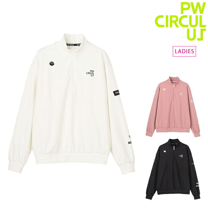 PW CIRCULUS ピーダブリュサーキュラス ゴルフウェア レディース WOMEN ソフトギャザー ハーフジップモック 長袖シャツ 接触冷感 UVカット 吸水速乾 ストレッチ kkpqlw0204