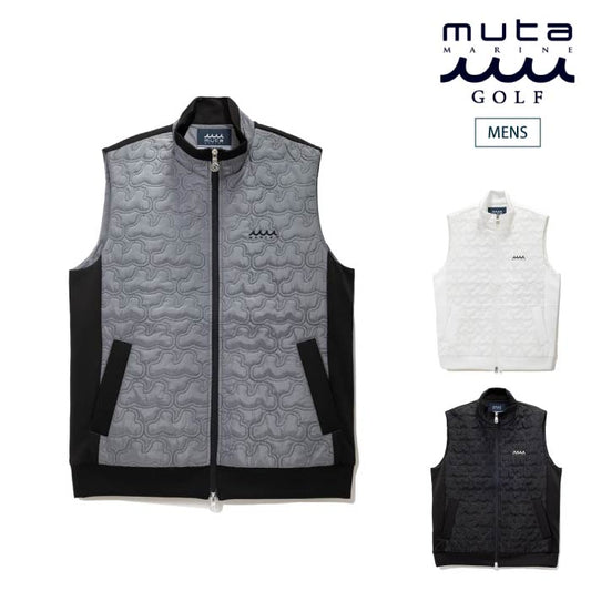 muta MARINE GOLF ムータマリンゴルフ ゴルフウェア メンズ ジオメトリックウェーブ キルティングベスト 中綿 軽量 保温 部分ストレッチ ダブルジップ セットアップ対応 MGJC-443672
