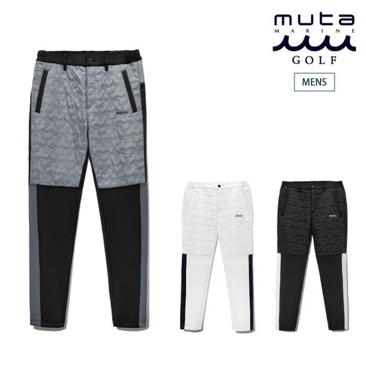muta MARINE GOLF ムータマリンゴルフ  ゴルフウェア メンズ ジオメトリックウェーブ キルティングパンツ 中綿 軽量 保温 部分ストレッチ セットアップ対応 MGJC-444339