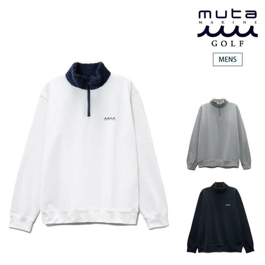 muta MARINE GOLF ムータマリンゴルフ ゴルフウェア メンズ ボアネック ハーフジップ プルオーバー ストレッチ 裏フリース ライトアウター mgjc-446462