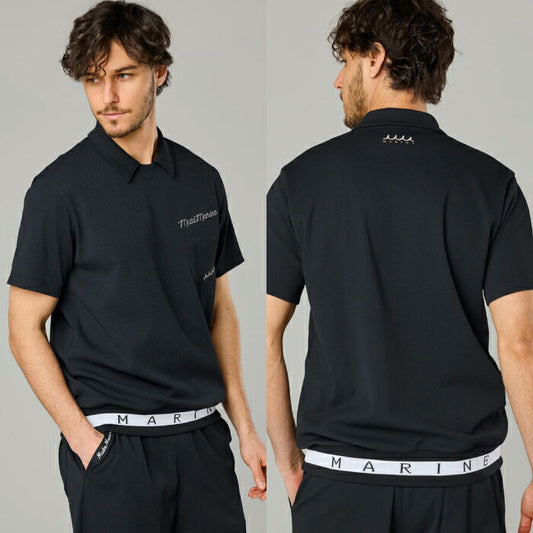 muta MARINE GOLF ムータマリンゴルフ ゴルフウェア メンズ ポップコーンニット ヘムリブポロシャツ 半袖シャツ レギュラーフィット 吸水速乾 遮熱効果 UVカット セットアップ対応 mgjc-446827